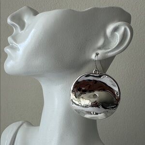 E&L Israel Sterling Silver Disc Cut Out Round Wavy Statem Earrings 2 .25" long